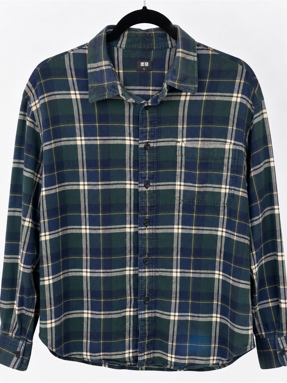 UNIQLO | Green Navy Plaid Flannel Button Down Shirt | Size L